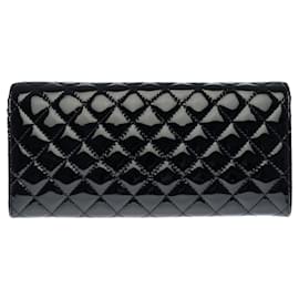 Chanel-Excelente bolsa Chanel Classic da coleção "East West" em couro envernizado acolchoado preto, Garniture en métal argenté-Preto