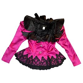 Casadei Fuchsia Pink Peplum Jacket with Black Lace Black Pink Fuschia