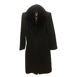 Dolce & Gabbana-Abrigo de lana negro con cuello de visón negro-Negro