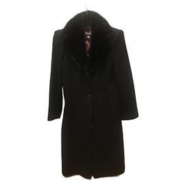 Dolce & Gabbana Black wool coat with black mink collar Black