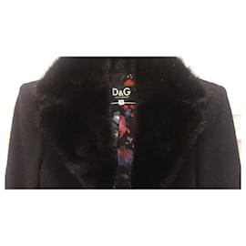 Dolce & Gabbana-Cappotto nero in lana con collo in visone nero-Nero