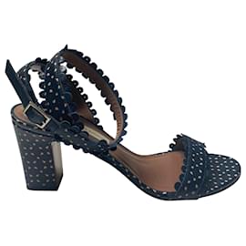 Tabitha Simmons-Tabitha Simmons Leticia Perforated Sandals in Blue Calfskin Leather-Blue