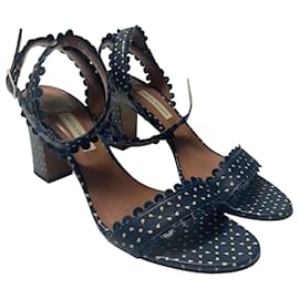 Tabitha Simmons-Tabitha Simmons Leticia Perforated Sandals in Blue Calfskin Leather-Blue