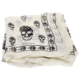 Lenço Clássico de Crânio Alexander McQueen em Seda Branca Branco