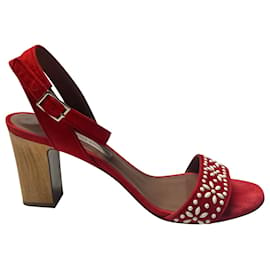 Tabitha Simmons-Tabitha Simmons Gia Bead Verzierte Sandalen aus rotem Wildleder-Rot