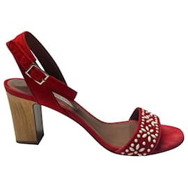 Tabitha Simmons-Tabitha Simmons Gia Bead Embellished Sandals in Red Suede-Red