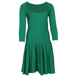 Alexander Mcqueen-Alexander McQueen Long Sleeve Dress in Green Wool-Green