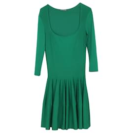 Alexander Mcqueen-Alexander McQueen Long Sleeve Dress in Green Wool-Green