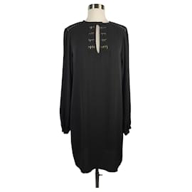 Diane Von Furstenberg-Vestido Florina de seda con adornos plateados-Negro