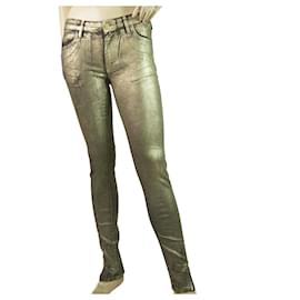 Reiko-Reiko Alanis Metallic Silver Pants Elastische Skinny Hose Größe 26-Silber