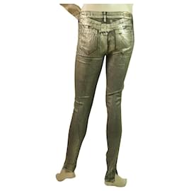 Reiko-Reiko Alanis Metallic Silver Pants Elastische Skinny Hose Größe 26-Silber
