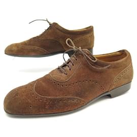 JM Weston-JM WESTON SHOES 607 6E 40.5 RICHELIEU BOUT FLORAL SUEDE BROWN SHOES-Brown