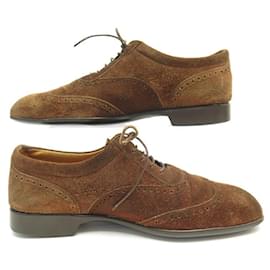 JM Weston-JM WESTON SHOES 607 6E 40.5 RICHELIEU BOUT FLORAL SUEDE BROWN SHOES-Brown