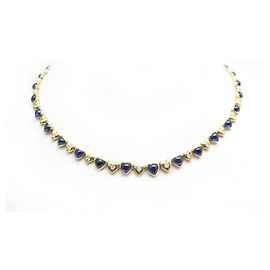 COLLIER ADLER COEURS OR JAUNE 18K DIAMANTS & SAPHIR 42 CM GOLD DIAMONDS NECKLACE Doré