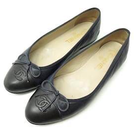 Chanel-CHANEL LOGO CC G BALLERINAS SHOES02819 37.5 IN BLUE LEATHER SHOES-Navy blue