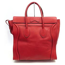 Céline-CELINE LUGGAGE MEDIUM HANDBAG IN RED SEED LEATHER RED LEATHER HAND BAG-Red