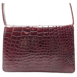 VINTAGE SAC A MAIN REVILLON POCHETTE CUIR DE CROCODILE BORDEAUX LEATHER HANDBAG Bordeaux