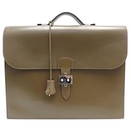 Hermès-HERMES BAG DEPECHES BAG 2 bellows 38 BRIEFCASE LEATHER SATCHEL-Brown