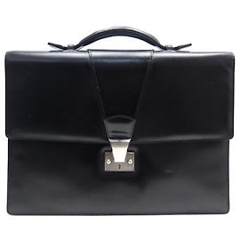 CARTIER SATCHEL BAG 1 BLACK LEATHER BRIEFCASE BELLOWS Black