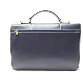 Lancel-SACOCHE A MAIN LANCEL ELSA CARTABLE SAC BANDOULIERE CUIR TOILE BRIEFCASE-Bleu Marine