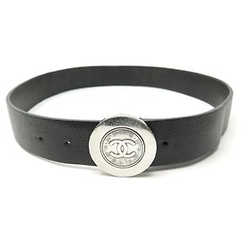 CHANEL GÜRTEL MEDAILLONSCHNALLE MIT CC T-LOGO 75 zu 85 SCHWARZES LEDER SCHWARZER GÜRTEL Schwarz
