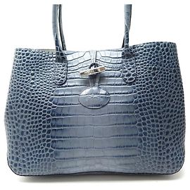 SACOLA DE MÃO NOVA LONGCHAMP ROSEAU COURO TELA MODA AZUL Azul
