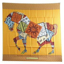 Hermès NUOVA SCIARPA CHEVAL HERMES SU MON CARRE 90 SILK BAR BOX SCIARPA IN SETA NOVITÀ Giallo