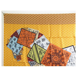 Hermès-NEW HERMES A CHEVAL SCARF ON MON CARRE 90 SILK BAR BOX SILK SCARF NEW-Yellow