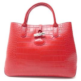 NEU LONGCHAMP ROSEAU MITTELLEDER CROCKET HANDTASCHE Rot