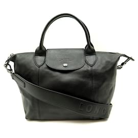 Longchamp-NEU LONGCHAMP THE FALTBAG S L1512757001 Schwarze Ledertasche-Schwarz