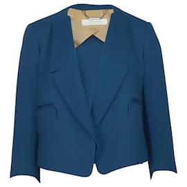 Chloé-Chloé Cropped Blazer em Blue Wool Crepe-Azul
