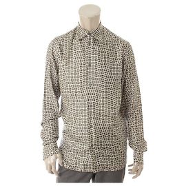 Hermès [Gebraucht] Hermes Herren Serie Button H Logo Muster Hemdbluse Khaki 14 1/2 37 Khaki