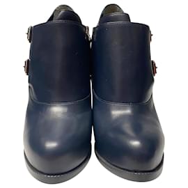 Fendi-Fendi Buckle Ankle Boots in Indigo/Asphalt calf leather Leather-Blue,Navy blue