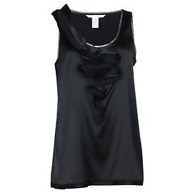 Diane Von Furstenberg Ärmellose Bluse mit Rüschen in Schwarzer Seide Schwarz