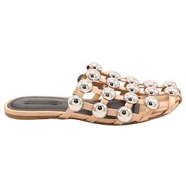 Alexander Wang Amelia Studded Slippers in Nude Leather Flesh