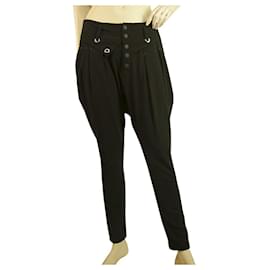 Autre Marque-Black Pleated Button Front Closure Breeches Pants Trousers – size 40 It / US 4-Black