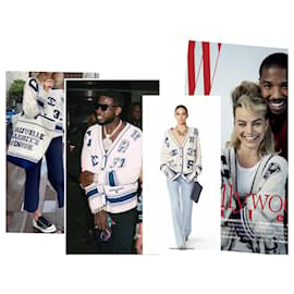 Chanel-ikonisch 2019 Runway Boucle Varsity Cardigan-Blau,Beige,Roh,Marineblau