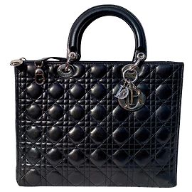 Dior Lady Dior Black Leather Handbag Black