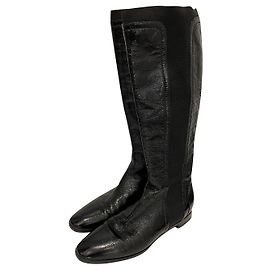 Sergio Rossi Bottes plates en cuir noir Noir
