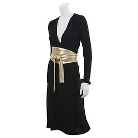 Diane Von Furstenberg Robe vintage DvF Obi en noir et or Noir Doré