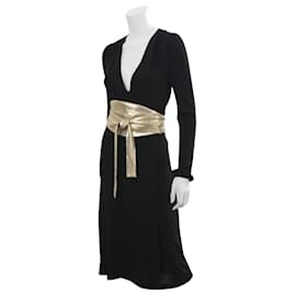 Diane Von Furstenberg-Vintage DvF Obi-Kleid in Schwarz und Gold-Schwarz,Golden