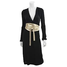 Diane Von Furstenberg-Vintage DvF Obi dress in black and gold-Black,Golden