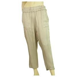 Autre Marque-Milla Shiny Beige Elasticated Waist Cropped Viscose Trousers Pants size S-Beige