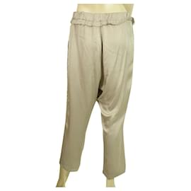 Autre Marque-Milla Beige Brillant Taille Élastiquée Pantalon Court En Viscose Pantalon Taille S-Beige