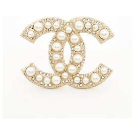 Chanel SPILLA IN DIAMANTI E PERLE CC D'oro
