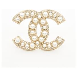 Chanel-SPILLA IN DIAMANTI E PERLE CC-D'oro