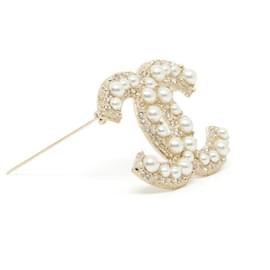 Chanel-CC DIAMONDS AND PEARL BROOCH-Golden
