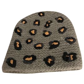 Jennifer Behr Leopard Embroidery Wool Hat Grey Grey
