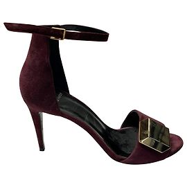 pierre hardy 3D Cube Ankle Strap Heels in Burgundy Suede Red Dark red