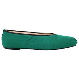 The Row Square Toe Ballet Flats in Green Satin and Leather Green
